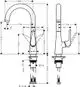 Technische Zeichnung eines Edelstahl-Spültischmischers von Hansgrohe, Modell Talis M51 220, mit Bemaßungen.